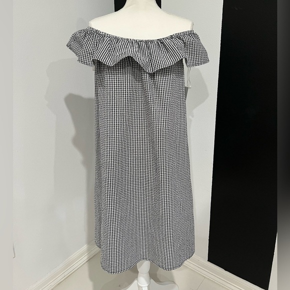 Off-Shoulder Black and White Gingham Dress - Picture 1 of 12